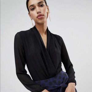 ASOS front wrap bodysuit. Sheer black.
